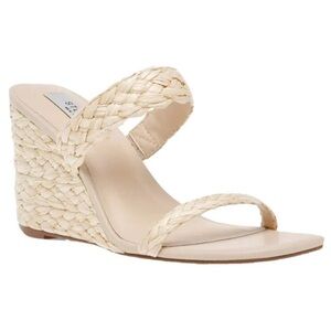 Steven New York Raffia Beige Cream Summer Vacation Wedge Sandals- Size 8